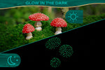 Tree Poetry glow in the dark mushroom figurine close-up showing hand-painted details and vibrant red cap with white spots
