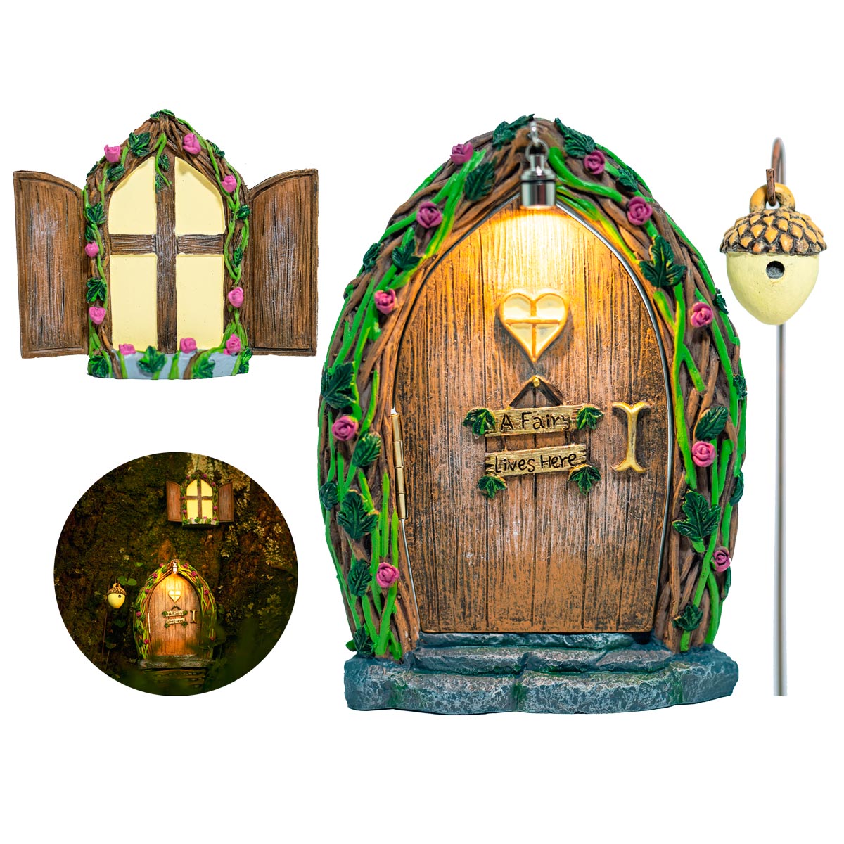 Tree poetry Fairy - Opening fairy door and window for trees with light glow in the dark -product