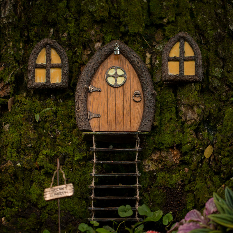 Tree Poetry - product - Fairy door and window for trees with light and secret garden sign